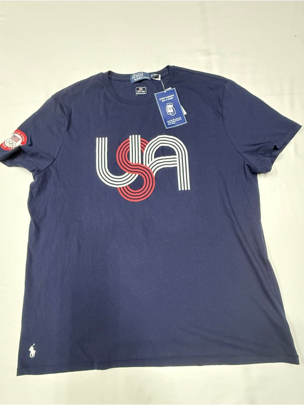 Ralph Lauren Navy Short Sleeve Tee with Red & White USA Logo